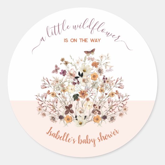 Kleine Wildflower Roze Meisje Baby shower Stickers (Voorkant)