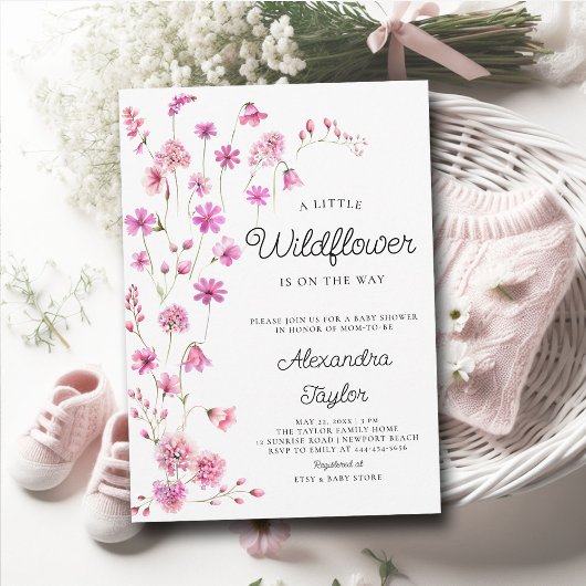 Kleine Wildflower Roze Whimsical Baby Meisje Douch Kaart