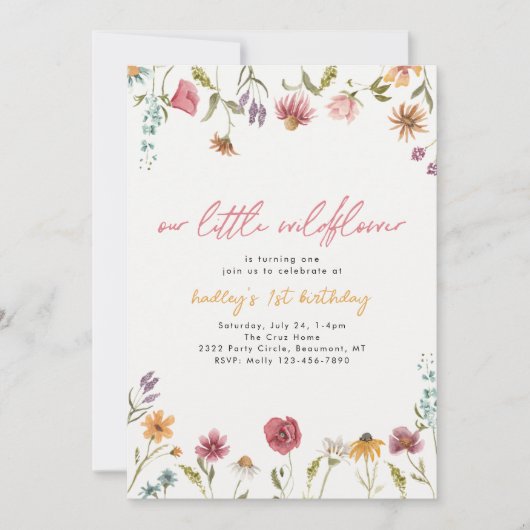 Kleine Wildflower Verjaardag Uitnodiging | WATERVE (Voorkant)