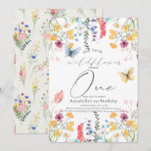 Kleine Wildflower Vlinder Meisje 1e Verjaardag Kaart (Voorkant / Achterkant)