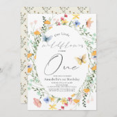 Kleine Wildflower Vlinder Ovaal Meisje 1e Verjaard Kaart (Voorkant / Achterkant)