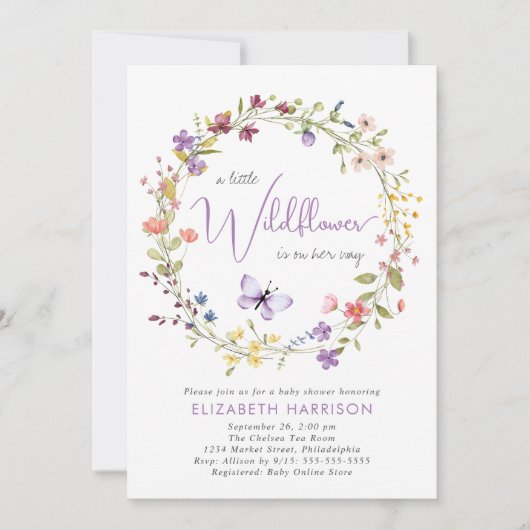 Kleine Wildflower Waterverf Baby Meisje Douche Kaart (Voorkant)