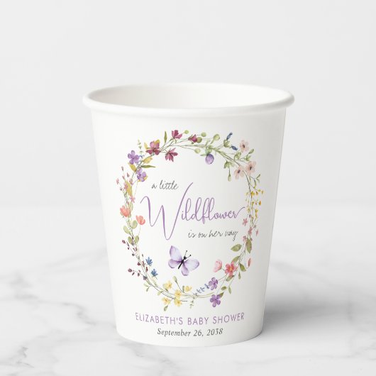 Kleine Wildflower Waterverf Baby Meisje Douche Papieren Bekers (Achterkant)