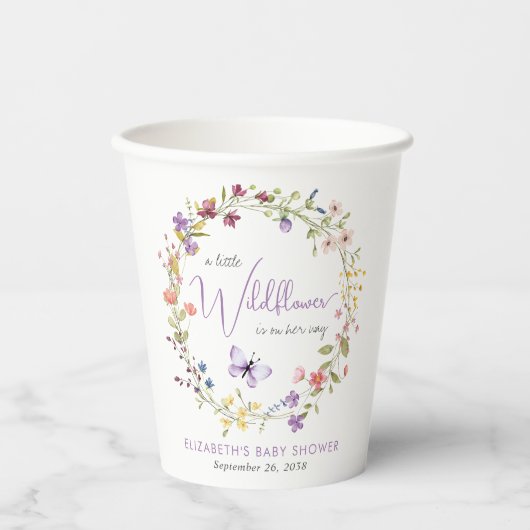 Kleine Wildflower Waterverf Baby Meisje Douche Papieren Bekers (Voorkant)