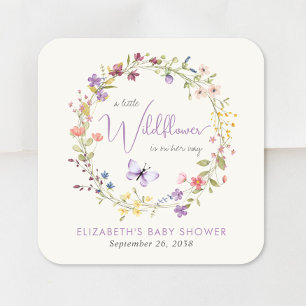 Kleine Wildflower Waterverf Baby Meisje Douche Vierkante Sticker