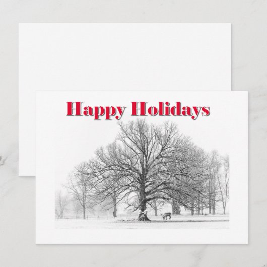 Kleine winter scène kerstkaart witte strik (plat) (Voorkant / Achterkant)