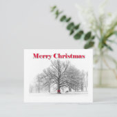 Kleine winterscène Rode strik Kerst Kaart (Flat) (Staand voorkant)