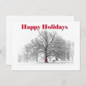 Kleine wintertafereel kerstkaart rode strik (plat) (Voorkant / Achterkant)