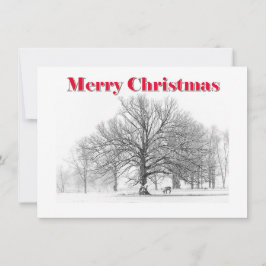 Kleine wintertafereel kerstkaart witte strik (plat