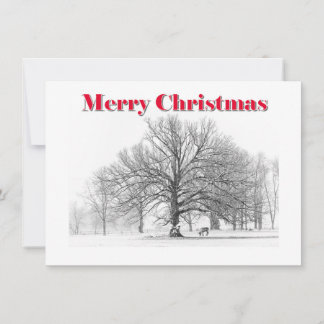 Kleine wintertafereel kerstkaart witte strik (plat