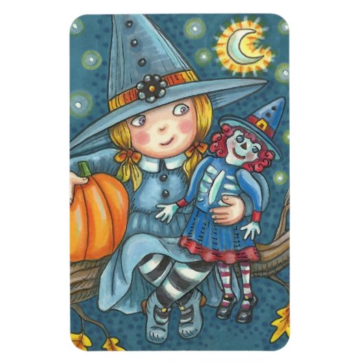 KLEINE WITCH & DOLL HALLOWEEN MAGNET Rectangle Lge Magneet (Verticaal)