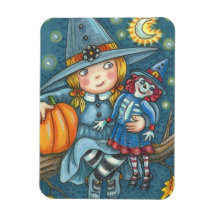 KLEINE WITCH & DOLL HALLOWEEN MAGNET Rectangle