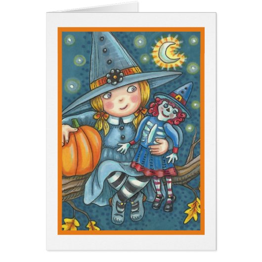 KLEINE WITCH EN DOLL HALLOWEEN WENSKAART leeg (Voorkant)