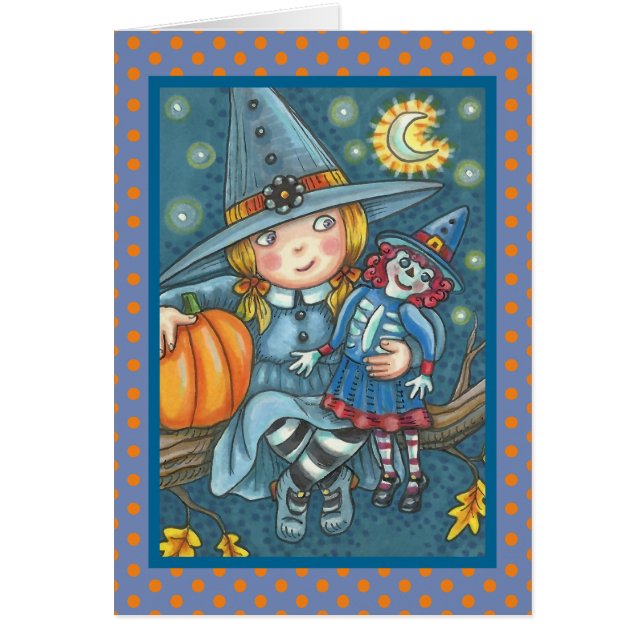 KLEINE WITCH EN DOLL HALLOWEEN WENSKAART leeg (Voorkant)