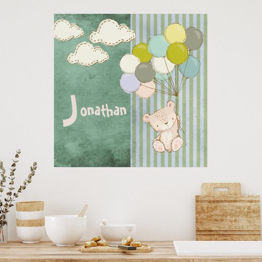 Kleine witte Beer ballonnen Boy Rustic Poster (Keuken)