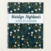 Kleine witte, Blauwgroen en gouden bloemen Planner (Voorkant)