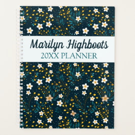 Kleine witte, Blauwgroen en gouden bloemen Planner