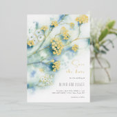 Kleine witte bloemen bewaren de datum folie uitnodiging (Staand Voorkant)