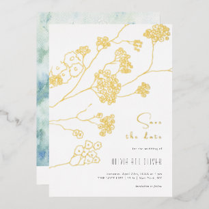Kleine witte bloemen bewaren de datum folie uitnodiging