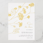 Kleine witte bloemen bewaren de datum folie uitnodiging (Voorkant)