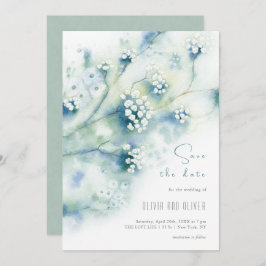 Kleine witte bloemen bewaren de datum kaart