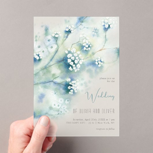 Kleine witte bloemen bruiloft acryl uitnodigingen (Insitu (Draagbaar))