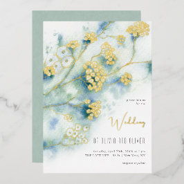 Kleine witte bloemen bruiloft folie uitnodiging