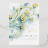 Kleine witte bloemen bruiloft folie uitnodiging (Voorkant)