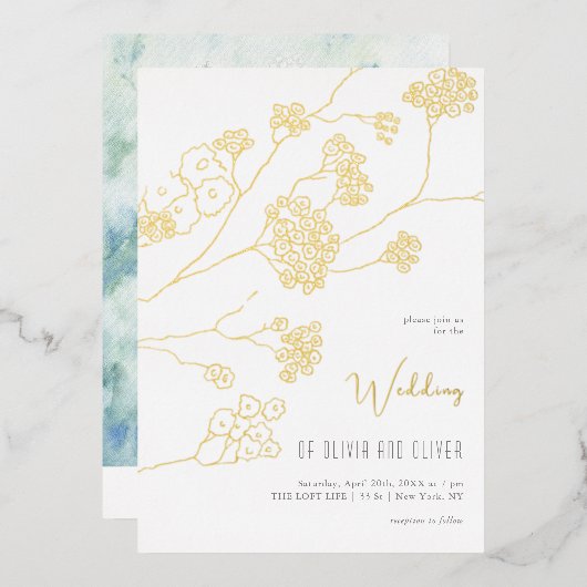 Kleine witte bloemen bruiloft folie uitnodiging (Voorkant / Achterkant)