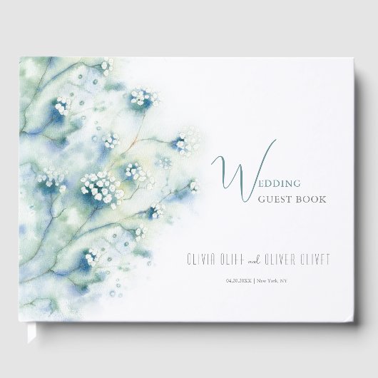 Kleine witte bloemen bruiloft gastenboek (Voorkant)
