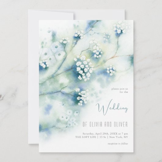 Kleine witte bloemen bruiloft kaart (Voorkant)