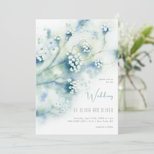 Kleine witte bloemen bruiloft kaart (Staand voorkant)