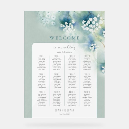 Kleine Witte Bloemen Huwelijk Welkom Zitting Grafi Acryl Bord (Voorkant)