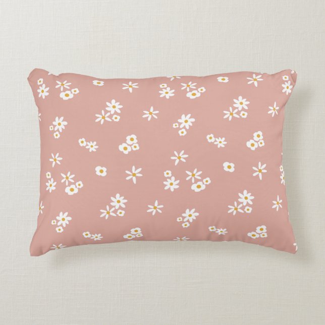 Kleine witte bloemen op roze - naadloos patroon. accent kussen (Voorkant)