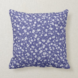 Kleine witte bloemen Periwinkle Blue Pillow 16x16 Kussen