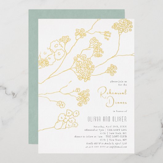 Kleine witte bloemen repetitie diner folie uitnodiging (Voorkant / Achterkant)