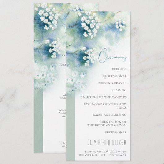 Kleine Witte Bloemen Trouwprogramma Kaart (Voorkant / Achterkant)