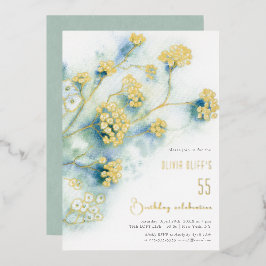 Kleine witte bloemen verjaardag elke leeftijd folie uitnodiging