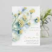 Kleine witte bloemen verjaardag elke leeftijd folie uitnodiging (Staand Voorkant)