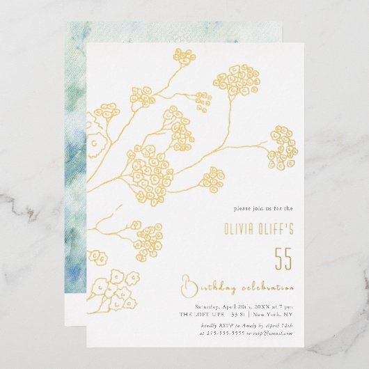 Kleine witte bloemen verjaardag elke leeftijd folie uitnodiging (Voorkant / Achterkant)