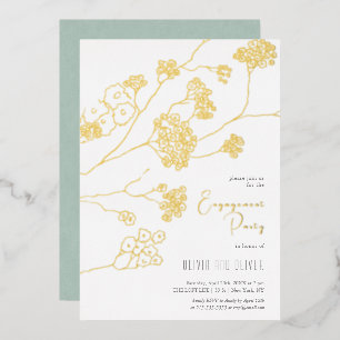 Kleine Witte Bloemen Verloving Feest Folie Uitnodiging