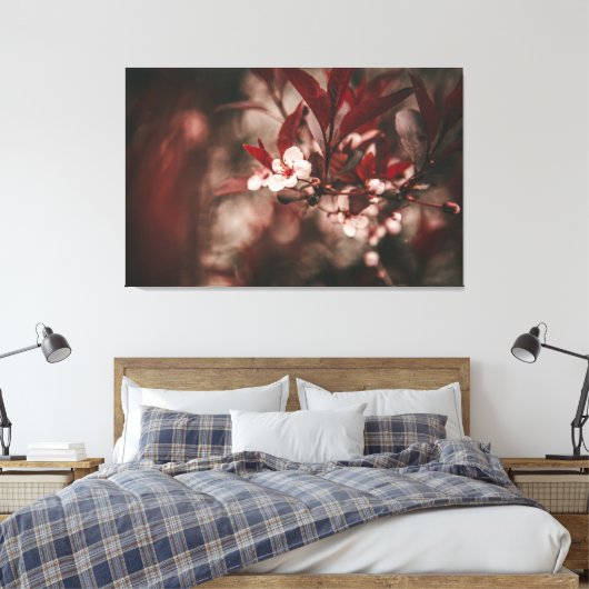 Kleine witte bloesems canvas afdruk (Insitu (Slaapkamer))