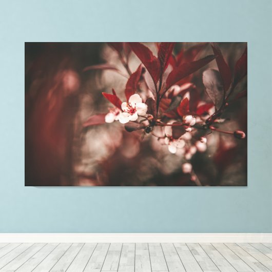 Kleine witte bloesems canvas afdruk (Insitu (Houten vloer))