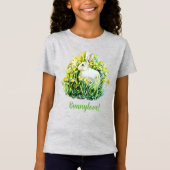 Kleine witte bunny en bloemen T-Shirt (Voorkant)