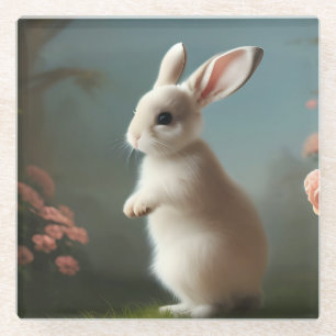 Kleine Witte Bunny en Rozen Glazen Onderzetter