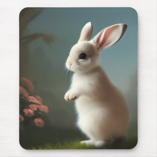 Kleine Witte Bunny en Rozen Muismat (Voorkant)