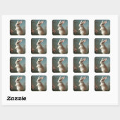Kleine Witte Bunny en Rozen Vierkante Sticker (Vel)