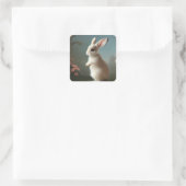 Kleine Witte Bunny en Rozen Vierkante Sticker (Tas)