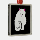 Kleine witte en fluffy keukenkat metalen ornament (Rechts)