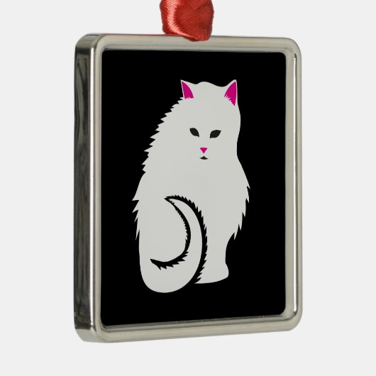 Kleine witte en fluffy keukenkat metalen ornament (Rechts)